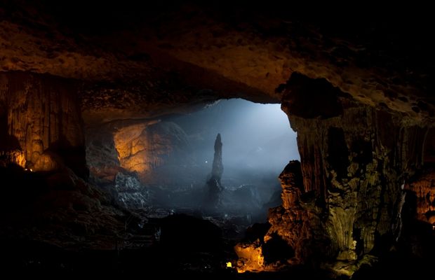 Sword-shaped stone inside Sung Sot Cave